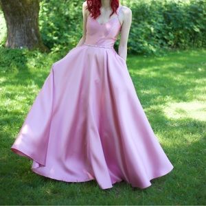 The Secret Dress; Alyce Paris- Long dress, Lace up back, Light mauve, Size 0